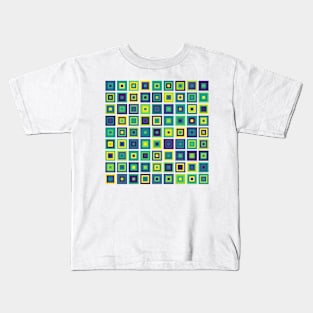 Abstract Square Geometric | Pop Fashion Modern Fusion Layered Blue Green Yellow Kids T-Shirt